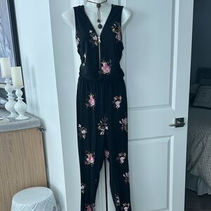Stella Tweed Black Jumpsuit with Pink Floral Design